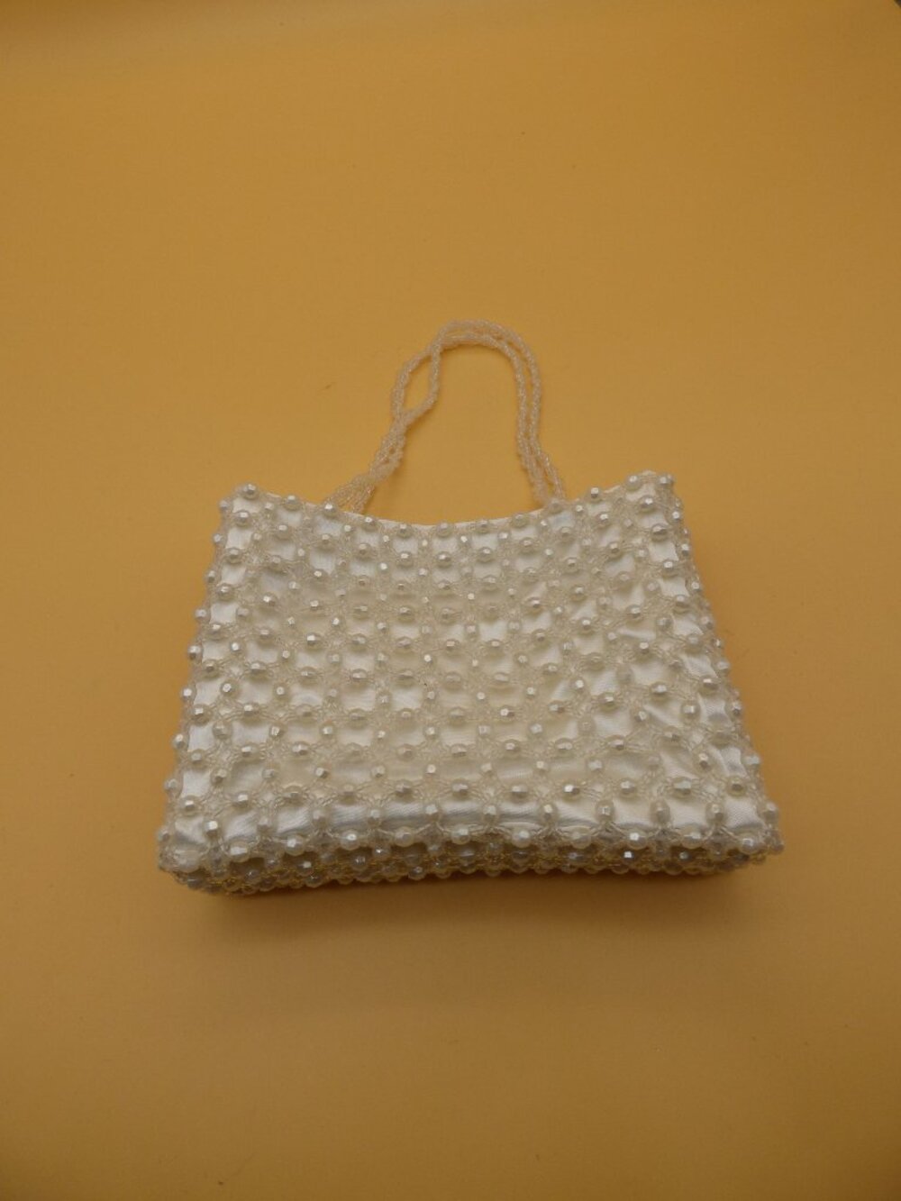 Vintage Pearl & Seed Bead Mini Bridal Clutch Evening Bag Ivory Y2K